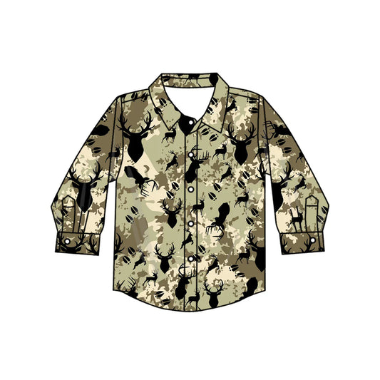 7.4Preorder(moq 5) Baby Boys Long Sleeves Green Camo Deer Button Shirts Top