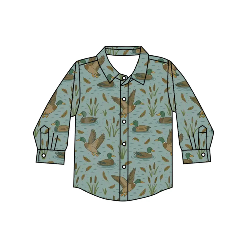 7.4Preorder(moq 5) Baby Boys Long Sleeves Green Ducks Plaid Button Shirts Top