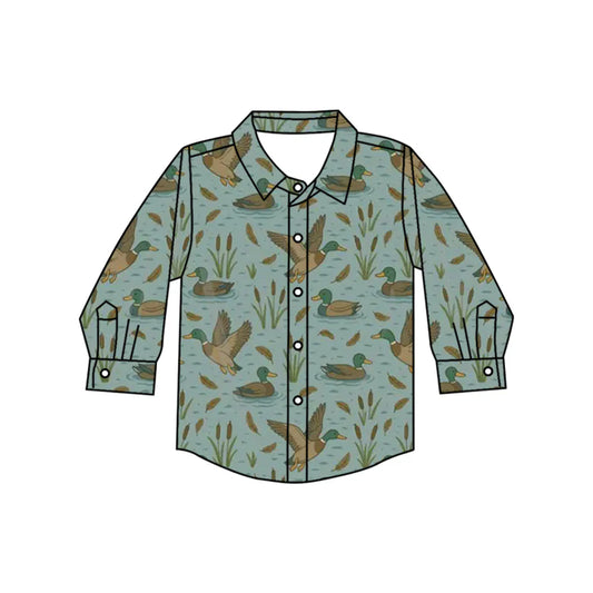 7.4Preorder(moq 5) Baby Boys Long Sleeves Green Ducks Plaid Button Shirts Top