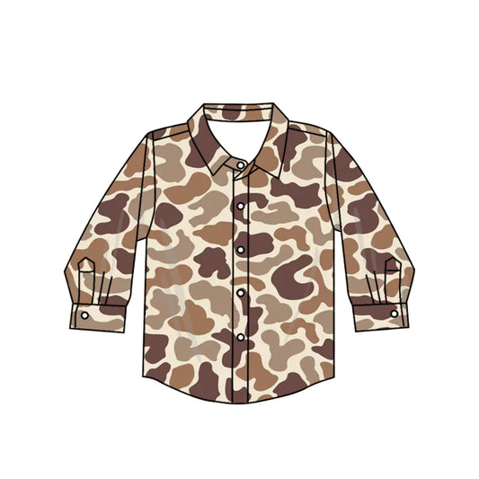 7.4Preorder(moq 5) Baby Boys Long Sleeves Brown Camo Button Shirts Top