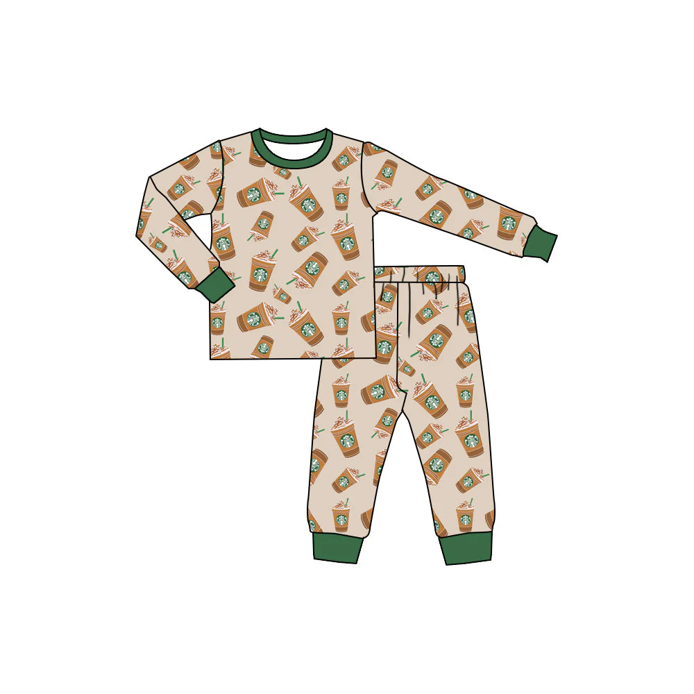 X903Preorder (moq 5)Baby Kids Coffee Green Cups Shirts Pants Pajamas Sets