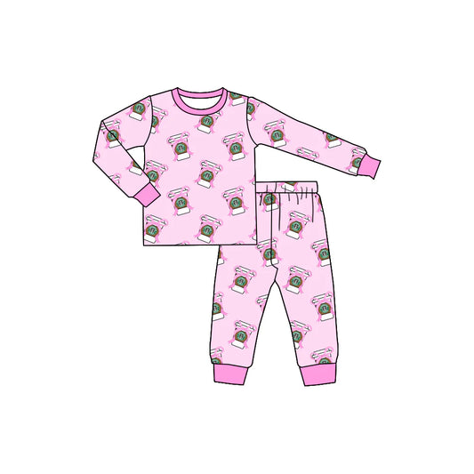 X903Preorder (moq 5)Baby Girls Pink Coffee Cup Shirts Pants Pajamas Sets