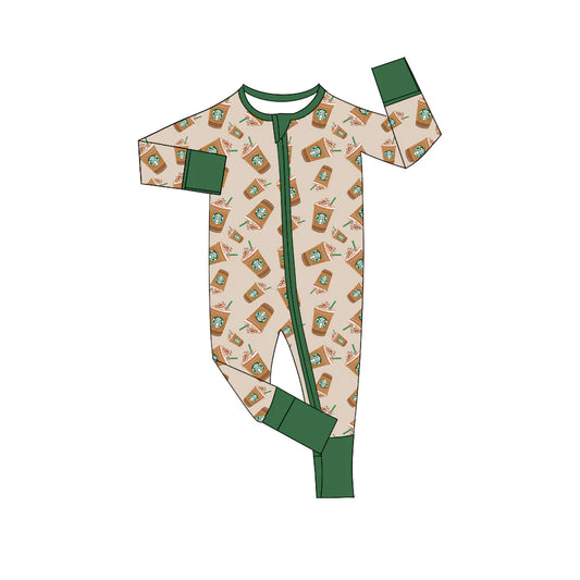 X903 Preorder(moq 5)Baby Kids Coffee Green Khaki Zipper Footie Rompers