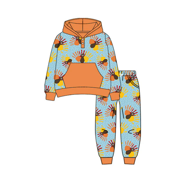 7.4Preorder (moq 5)Baby Boys Long Sleeves Turkey Plaid Pockets Button Hoodies Pant Clothes Set