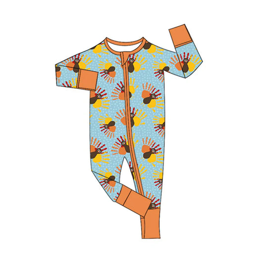 7.4Preorder (moq 5)Baby Boys Long Sleeves Turkey Plaid Zipper Rompers