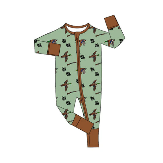 7.4Preorder (moq 5)Baby Boys Long Sleeves Green Ducks Zipper Rompers