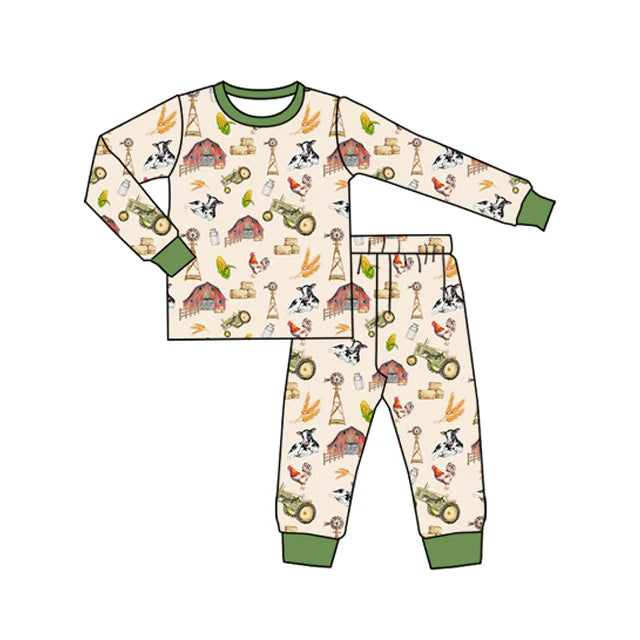 7.4Preorder (moq 5)Baby Boys Long Sleeves Cows Houses Top Pant Farm Pajamas Clothes Set