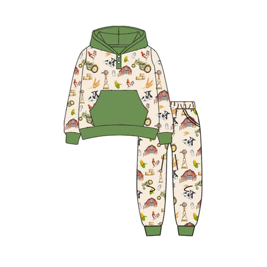 7.4Preorder (moq 5)Baby Boys Long Sleeves Cows Houses Pockets Button Hoodies Pant Clothes Set