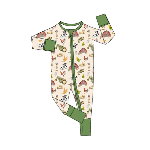 7.4Preorder (moq 5)Baby Boys Long Sleeves Cows Houses Zipper Rompers