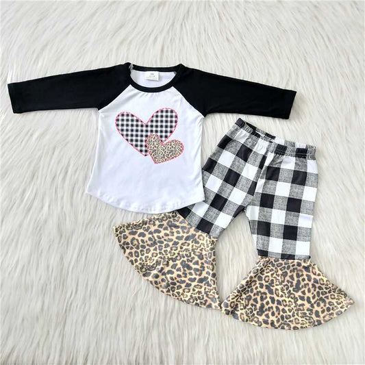 love heart bell pants sets happy Valentine's Day Girls Clothes