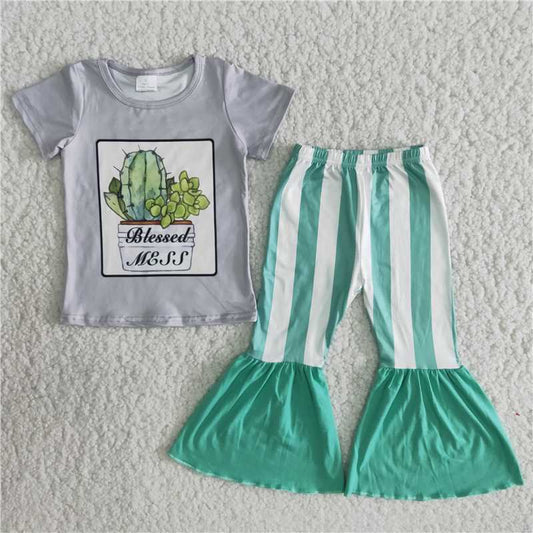 blessed cactus shirt bell pants girls sets kids clothes