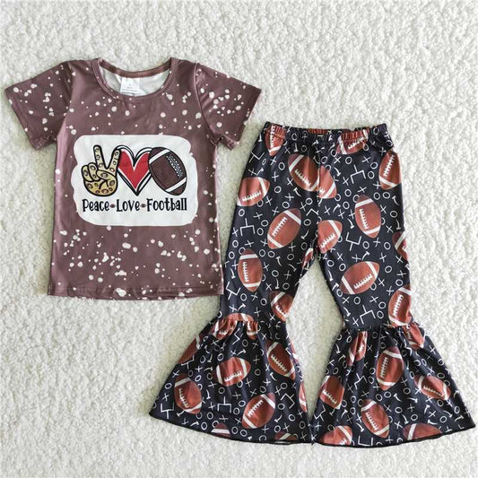 peace love football shirt bell pants girls sets kids clothes