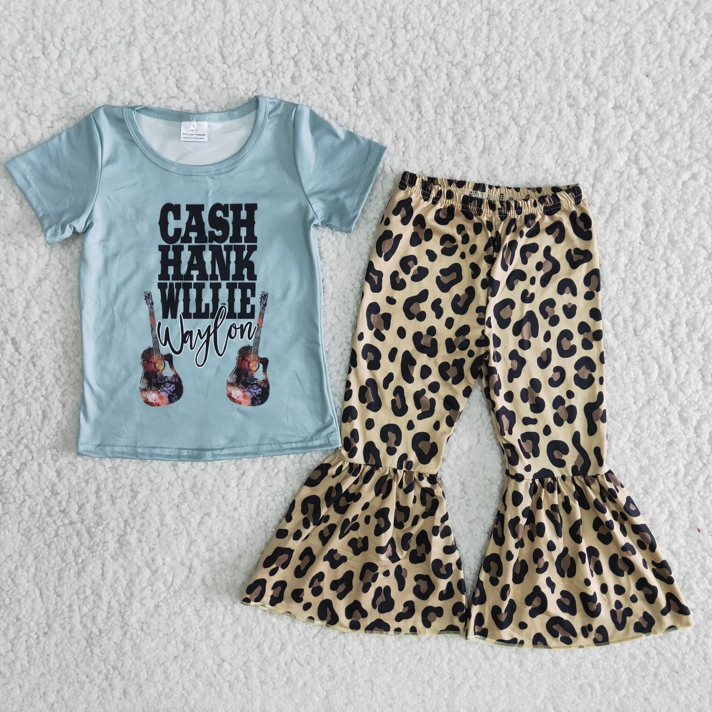 cash hank shirt leopard bell pants girls sets kids clothes