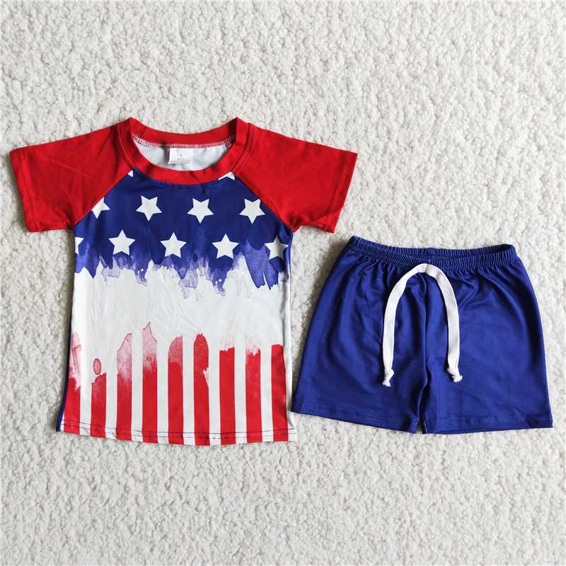 July 4th boys summer sets 2pcs short sleeve shirt and shorts suit