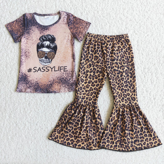 sassylife shirt leopard bell pants girls sets kids clothes