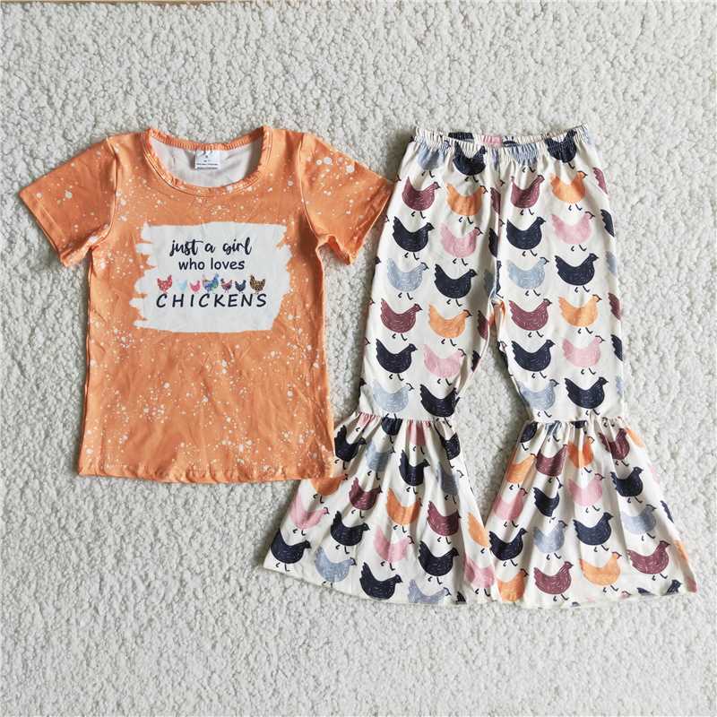 just a girl who loves chickens shirt bell pants girls sets kids clothes