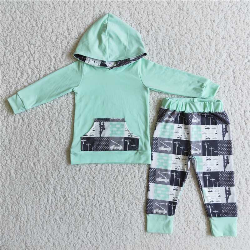 boys winter hooded long sleeve top and long pants sets