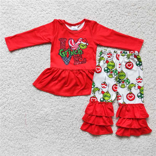 Christmas love girls outfits 2 pieces winter sets grinch kids clothes