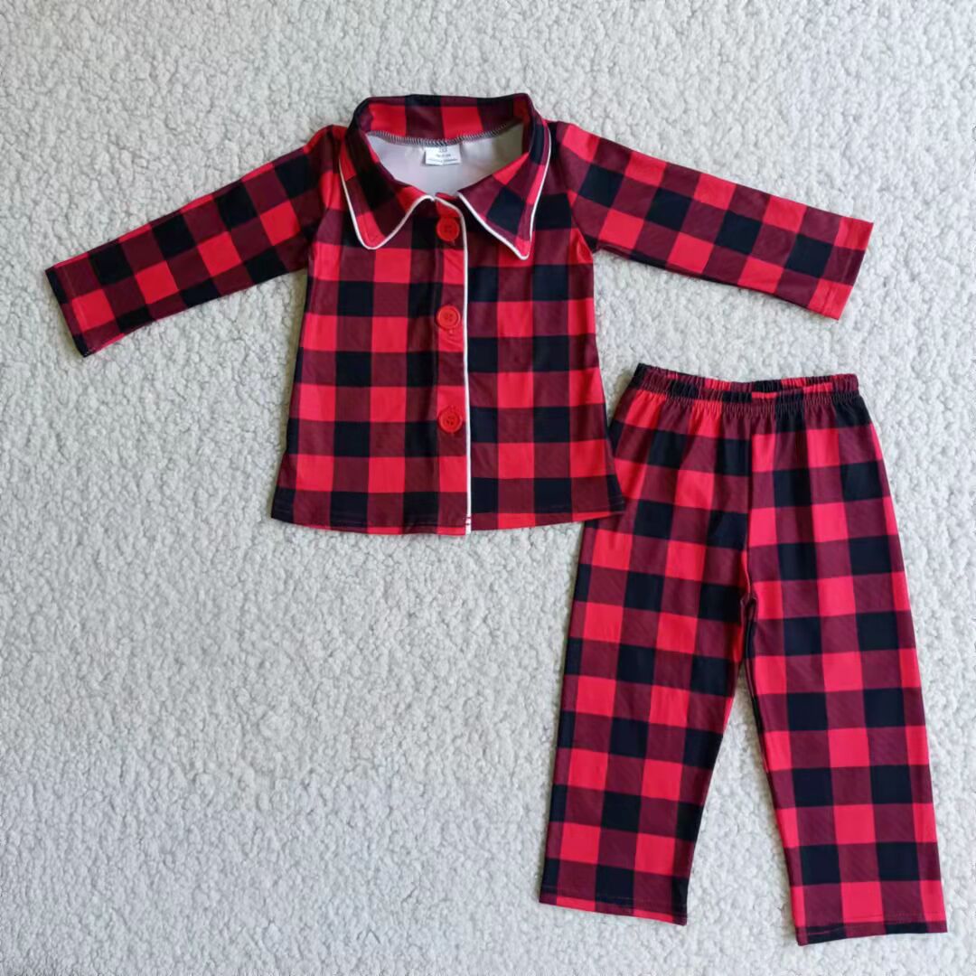 red and black plaid pajamas suit baby boys long sleeve pants 2 pieces outfits winter christmas sets