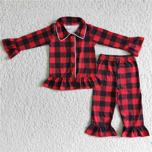 red and black plaid pajamas suit baby girls outfits winter christmas sets