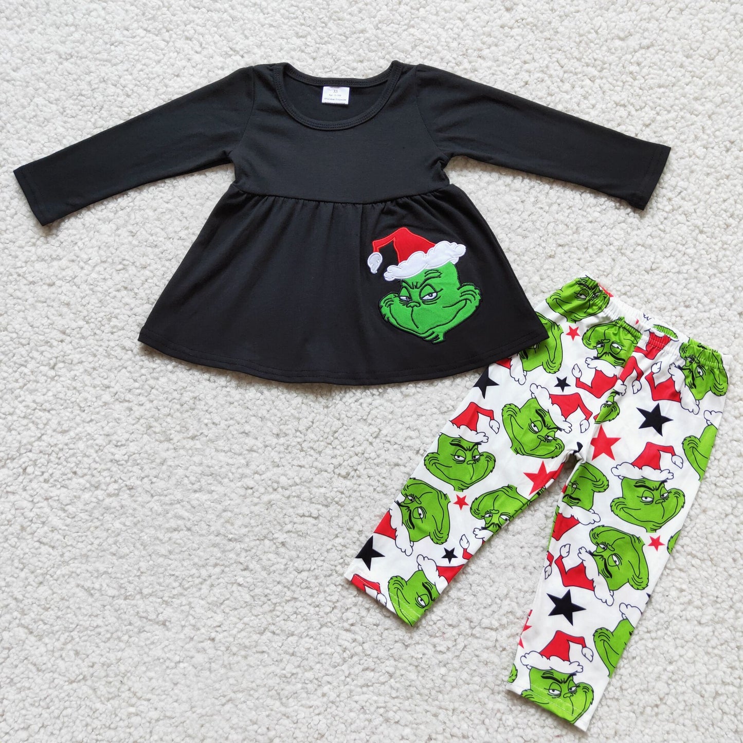 Christmas grinch girls outfits 2 pieces winter sets