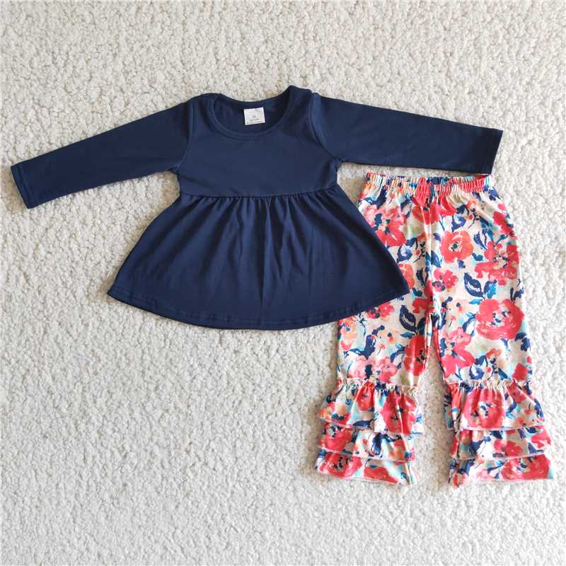 cotton top flower pants 2 pieces girl sets kids clothes