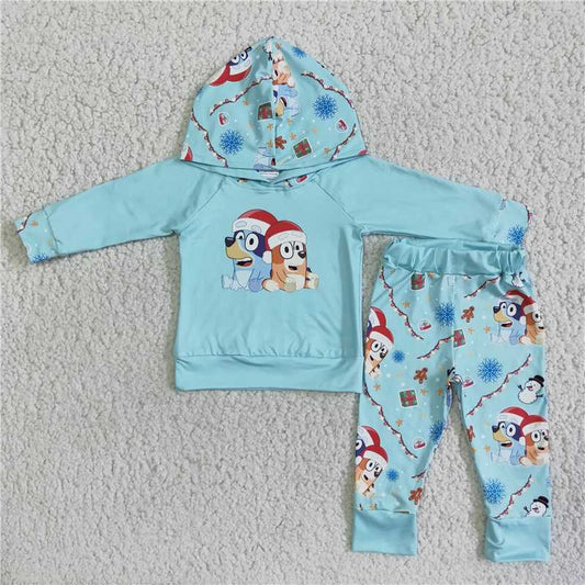 blue dogs christmas boys outfits hooded top and long pants hoodie set