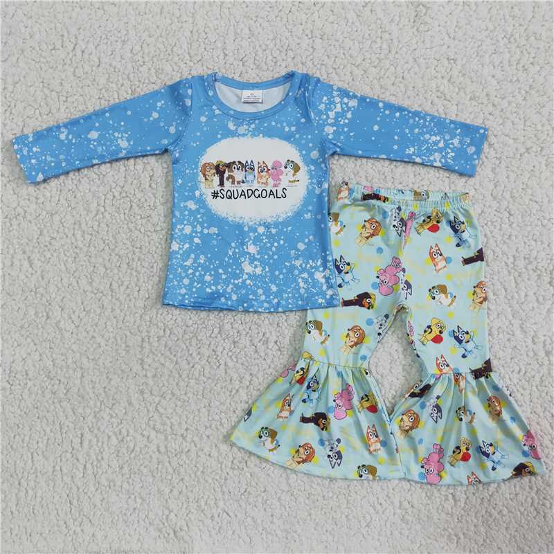 dog shirt and bell pants 2 pieces girls outfits kids clothes