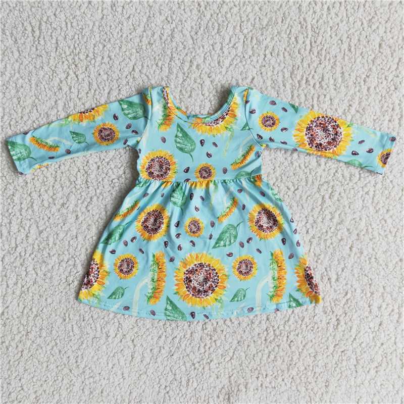 sunflower dress long sleeve girls skirt kids clothes