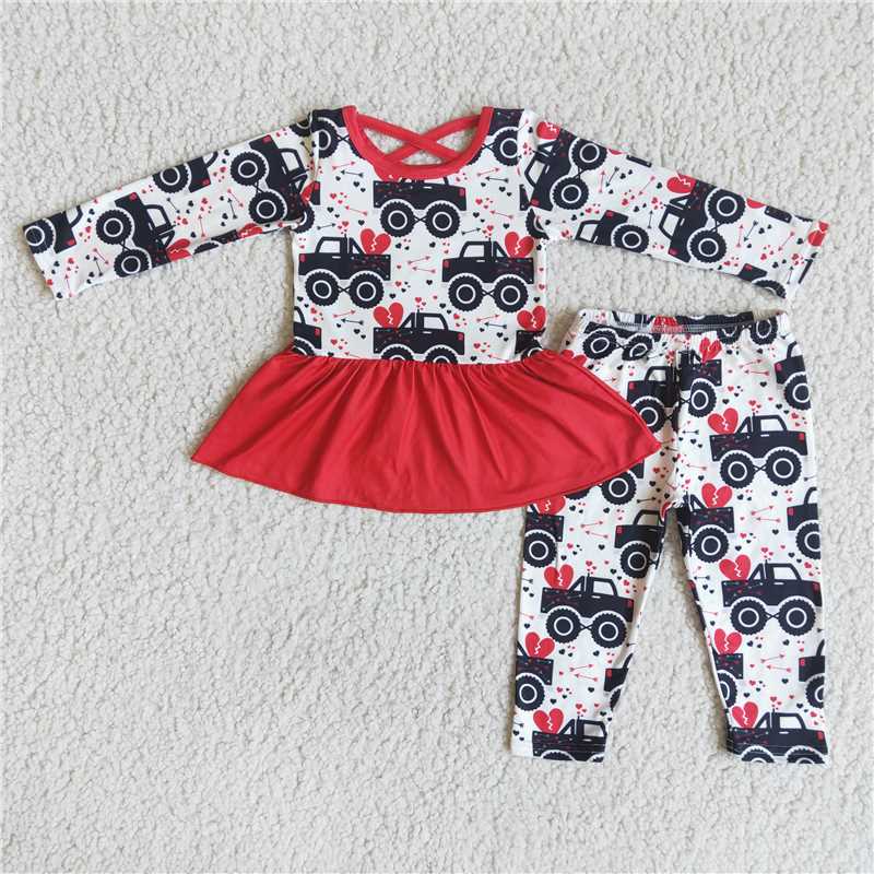 love heart car pants sets happy Valentine's Day Girls Clothes