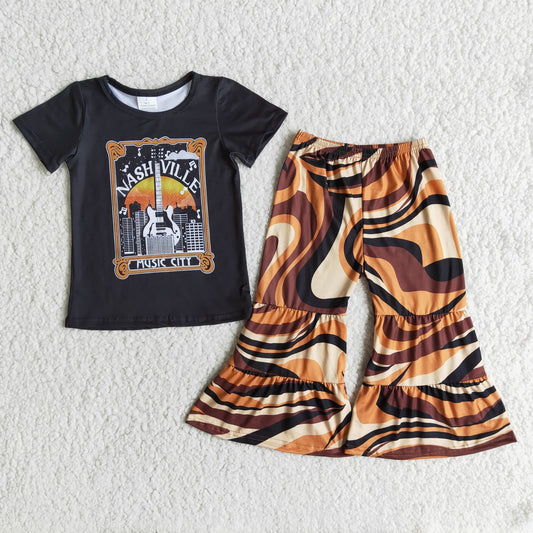 nash ville shirt tiger print bell pants girls sets kids clothes