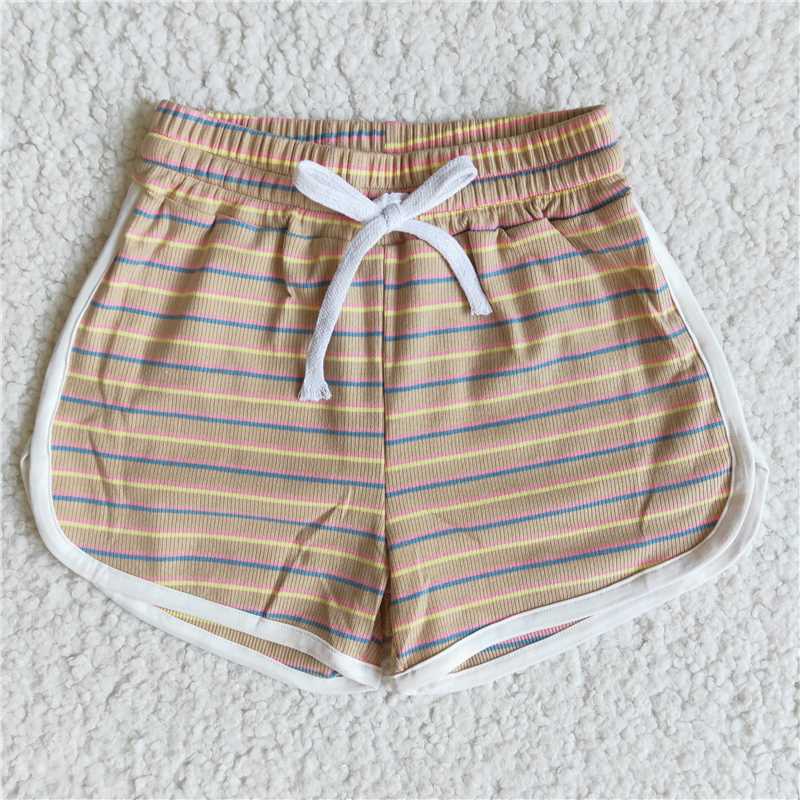 stripe Cotton Shorts elastic waist sweatshorts