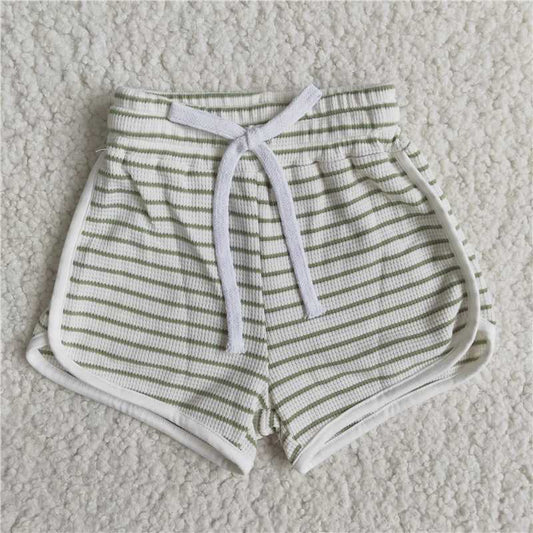 stripe Cotton Shorts elastic waist Leisure sport