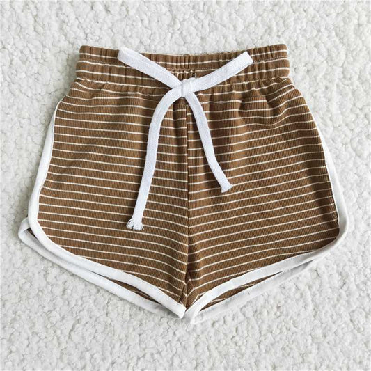 stripe Cotton Shorts elastic waist Leisure sport