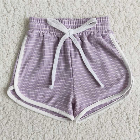 Purple stripe Cotton Shorts kids girls summer shorts elastic waist