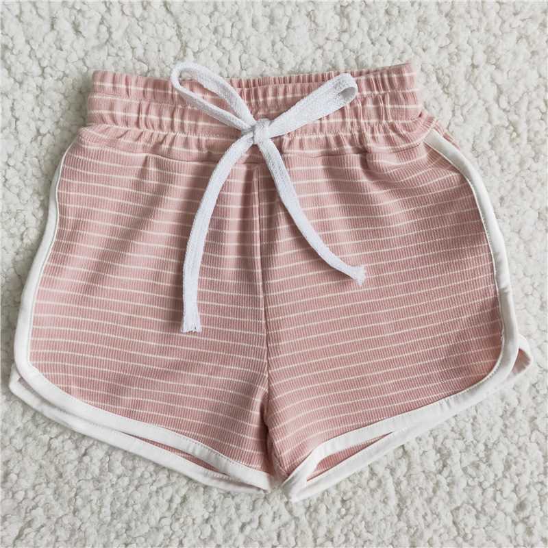 pink stripe Cotton Shorts kids girls summer shorts elastic waist