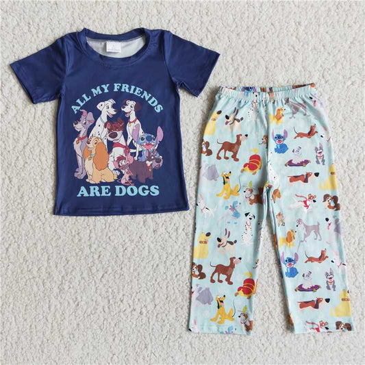 fall winter blue cute dogs boys outfits shorts sleeve shirt and long pants sets