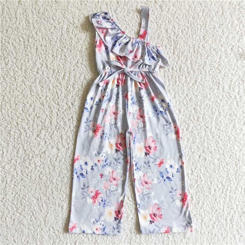 blue flower girls jumpsuits kids romper