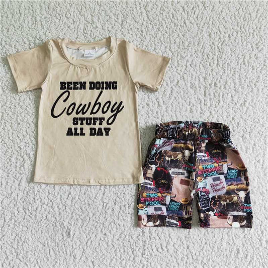 cowboy boys summer sets shirt and shorts 2 pieces suit