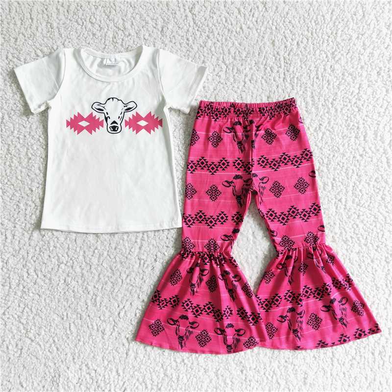 cow shirt bell pants girls sets kids clothes