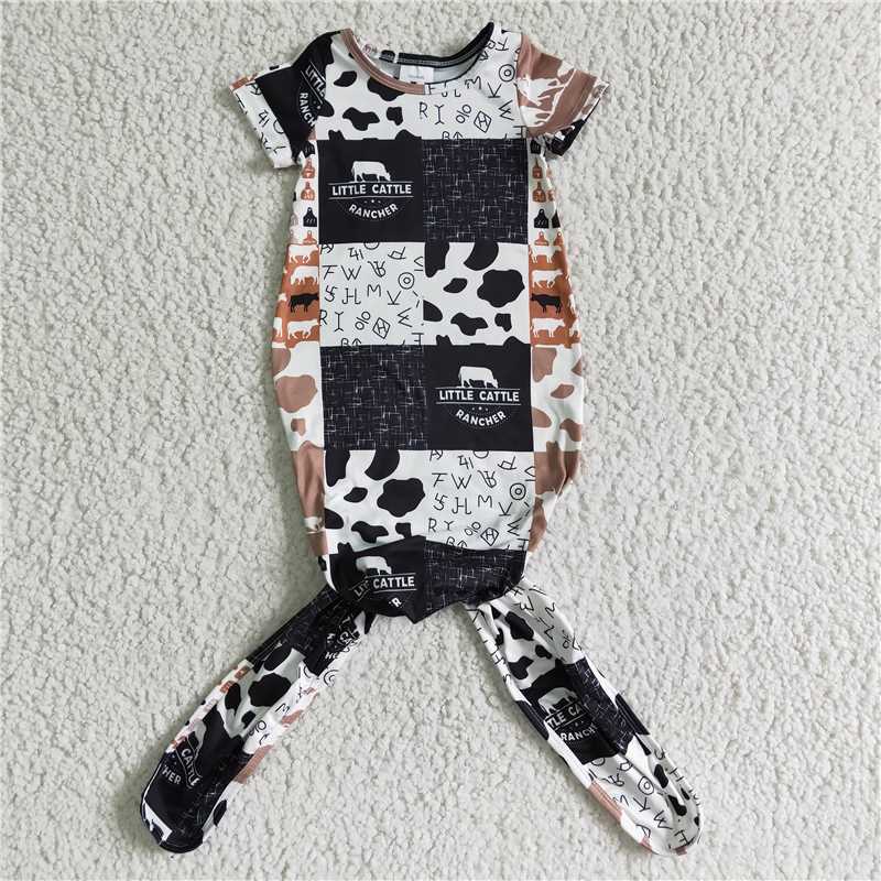 Cow pattern stitching newborn baby gown