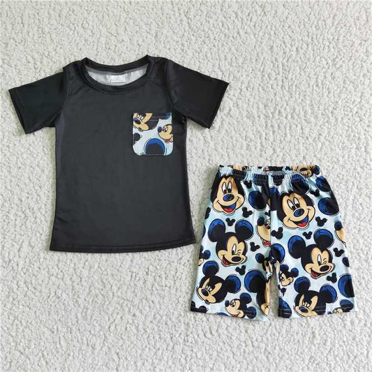 cartoon mouse summer sets short sleeve shirt and shorts 2 pieces suit