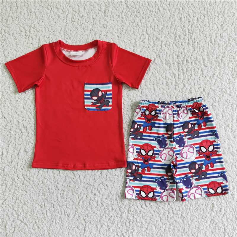 spider hero summer sets short sleeve shirt and shorts 2 pieces suit