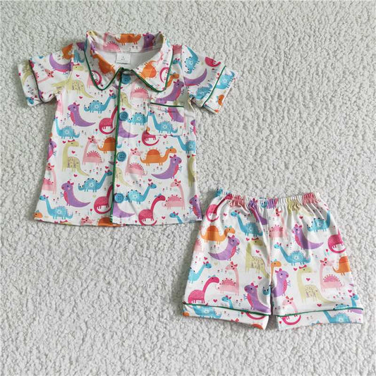 colored dinosaur summer sets short sleeve shirt and shorts 2 pieces suit