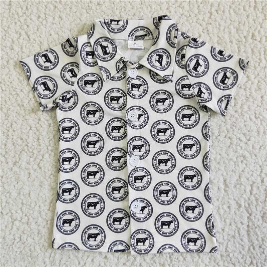 black and white Cattle short sleeve shirt boys summer top cow