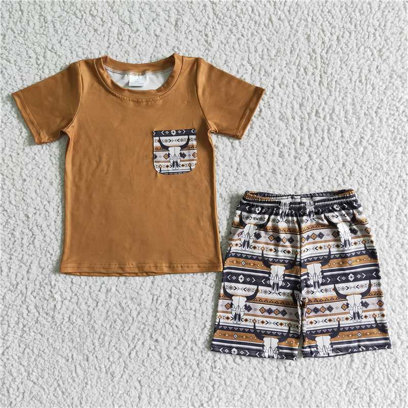 bull's head summer sets short sleeve shirt and shorts 2 pieces suit