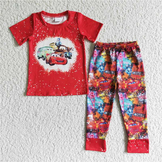 racing Christmas fall winter boys outfits red shorts sleeve shirt and long pants sets