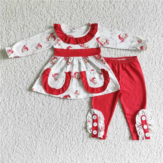 Merry Christmas Santa Claus girls outfits 2 pieces fall winter sets with pocket