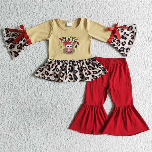 Merry Christmas girls deer red bell outfits 2 pieces fall winter sets