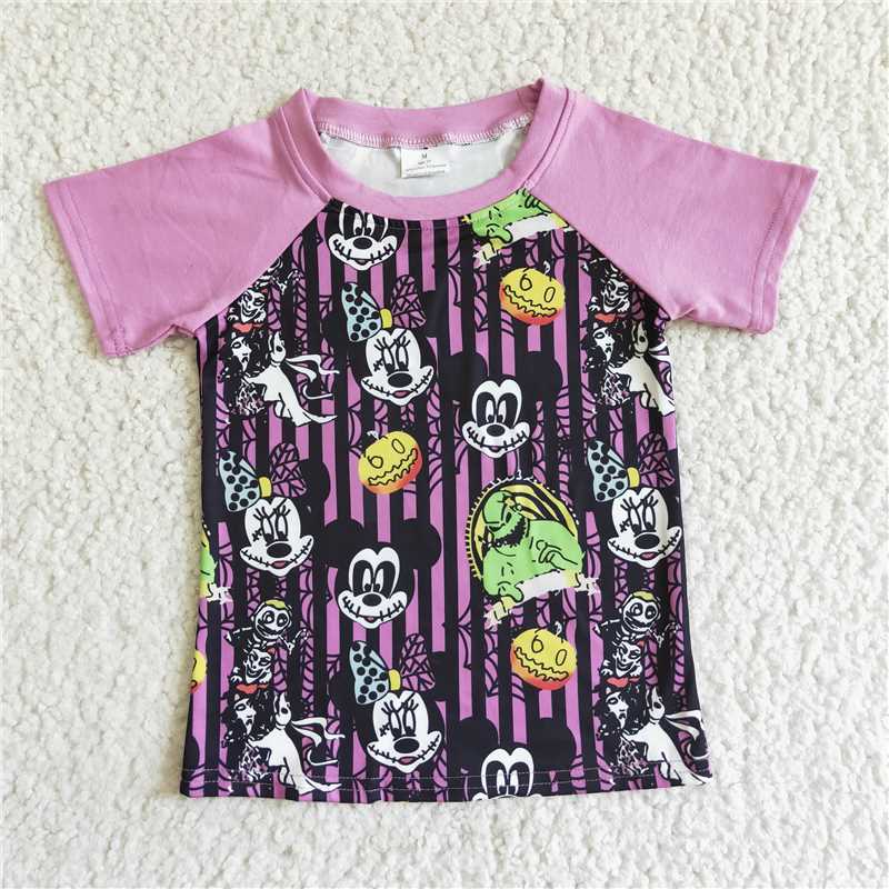 pumpkin halloween cartoon short sleeve shirt Purple